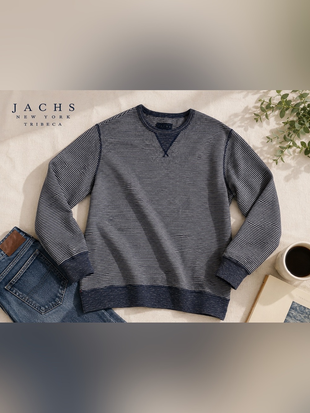Jachs New York Tribeca Navy Stripe Crewneck Sweatshirt Pullover Men’s XL